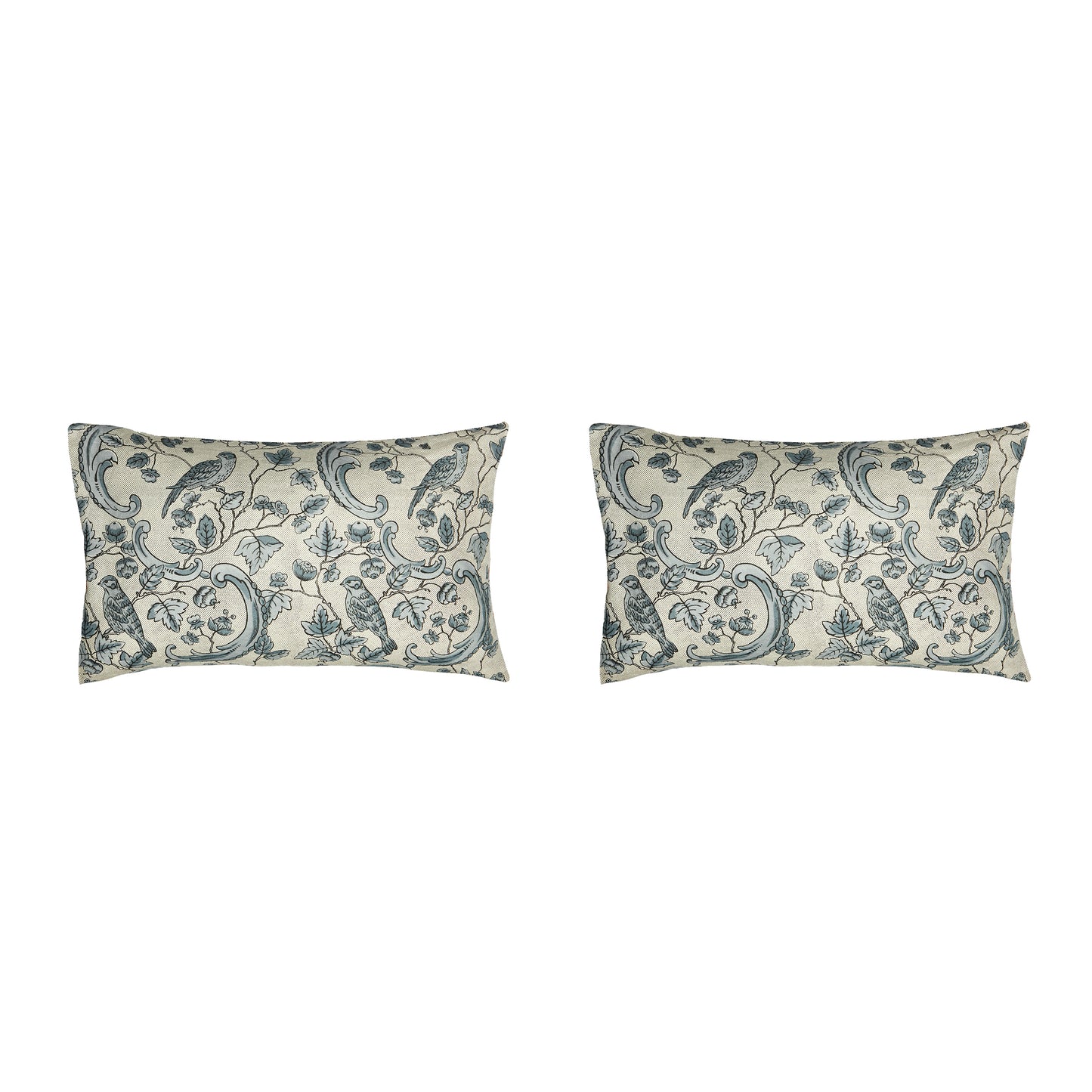 PAIR OF LARGE 16 x 24 LINEN PILLOW CUSHIONS - OISEAUX - FEUILLAGE - ACANTHI-BIRD THEME BY ANTOINETTE POISSON