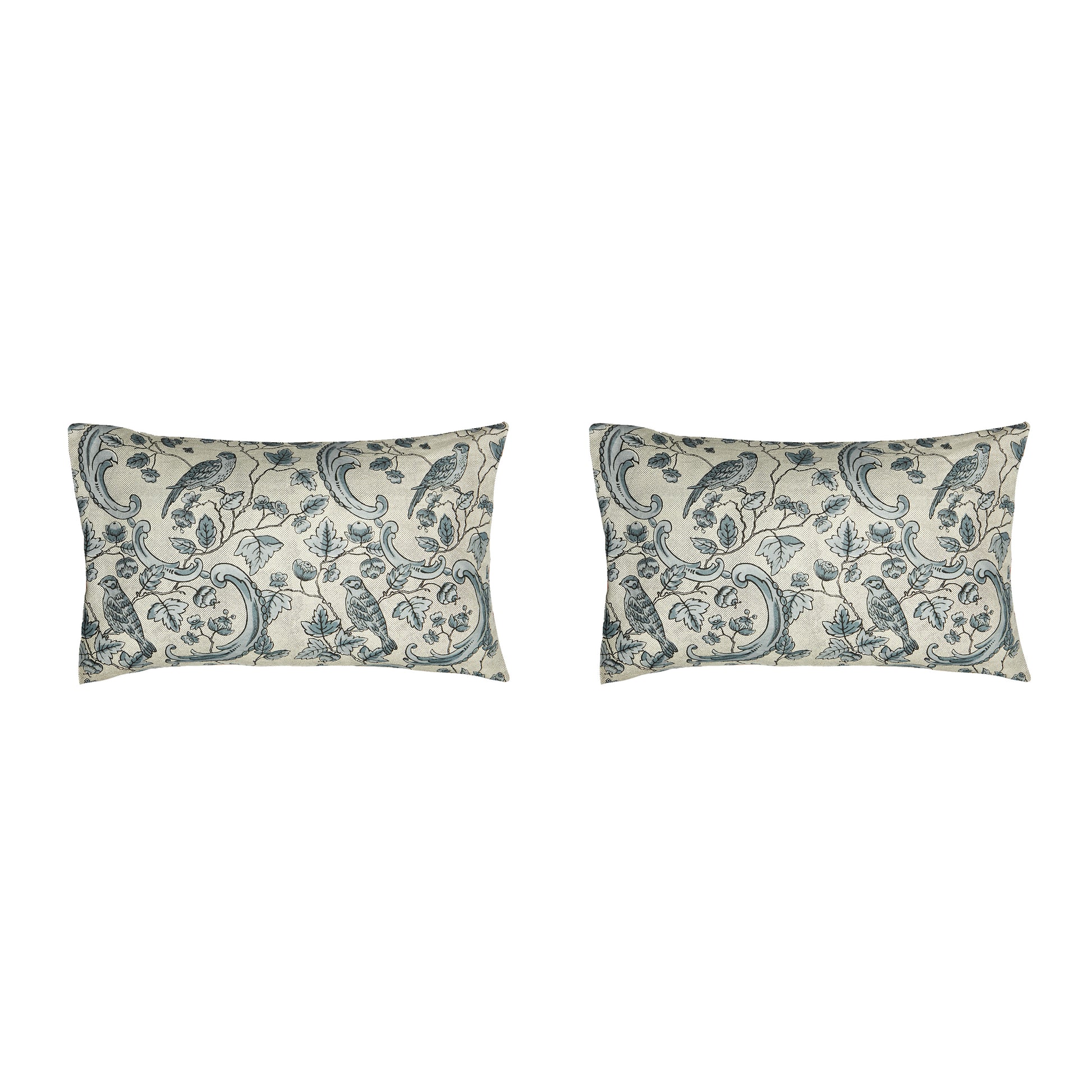 PAIR OF LARGE 16 x 24 LINEN PILLOW CUSHIONS - OISEAUX - FEUILLAGE - ACANTHI-BIRD THEME BY ANTOINETTE POISSON