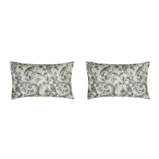 PAIR OF LARGE 16 x 24 LINEN PILLOW CUSHIONS - OISEAUX - FEUILLAGE - ACANTHI-BIRD THEME BY ANTOINETTE POISSON