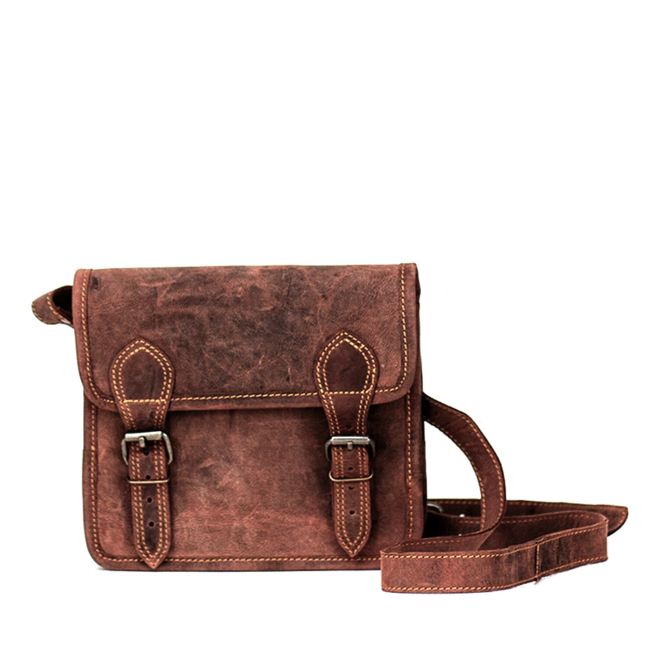 Le Pappillon Cavalier dark brown double buckle crossbody bag