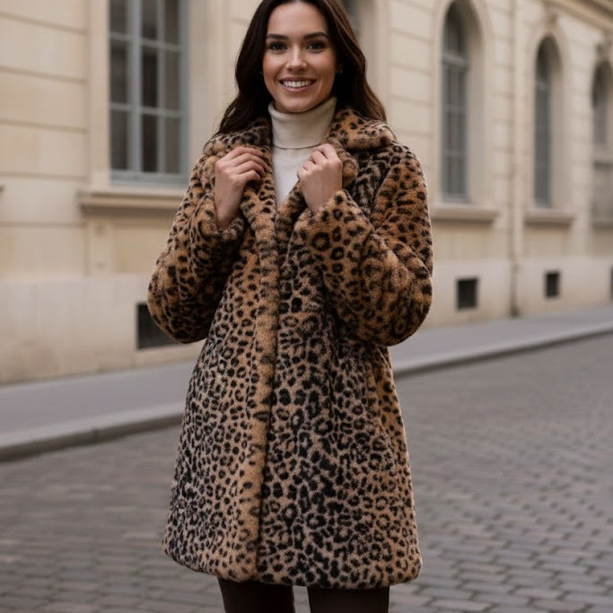 Leopard print faux fur fall or winter jacket by Choklate Paris