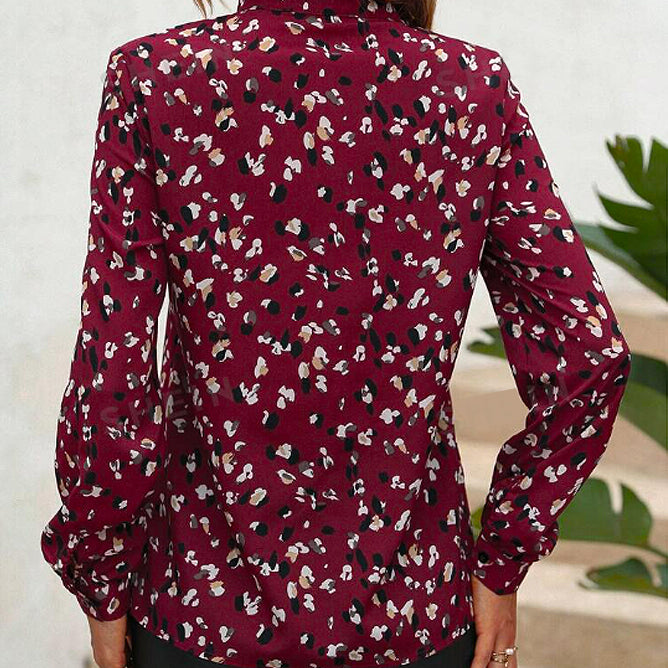 LONG-SLEEVED LEOPARD BRUSHSTROKE PATTERNED BUTTON-DOWN BLOUSE IN FUCHSIA