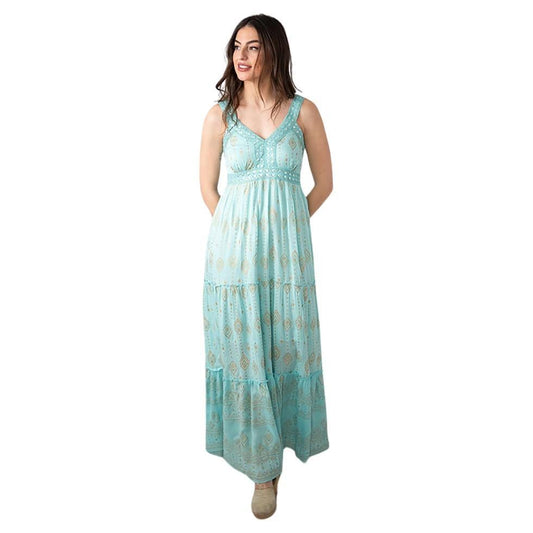 AQUA MARINE V-NECK ETHEREAL LONG DRESS BY LULA NATURA