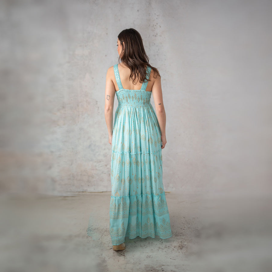 AQUA MARINE V-NECK ETHEREAL LONG DRESS BY LULA NATURA