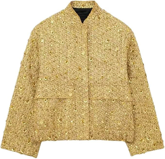 LUXE GOLD TWEED AND SEQUIN JACKET