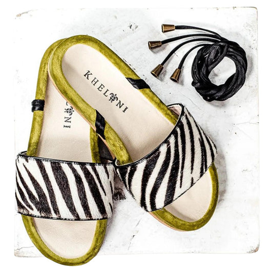 LUXURIOUS GREEN VELVET AND ZEBRA PRINT SATIN STRAPPED SANDALS HANDMADE IN GREECE BY KHELONI