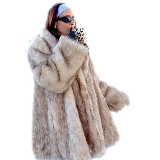 International elegance and style with this faux fur winter coat