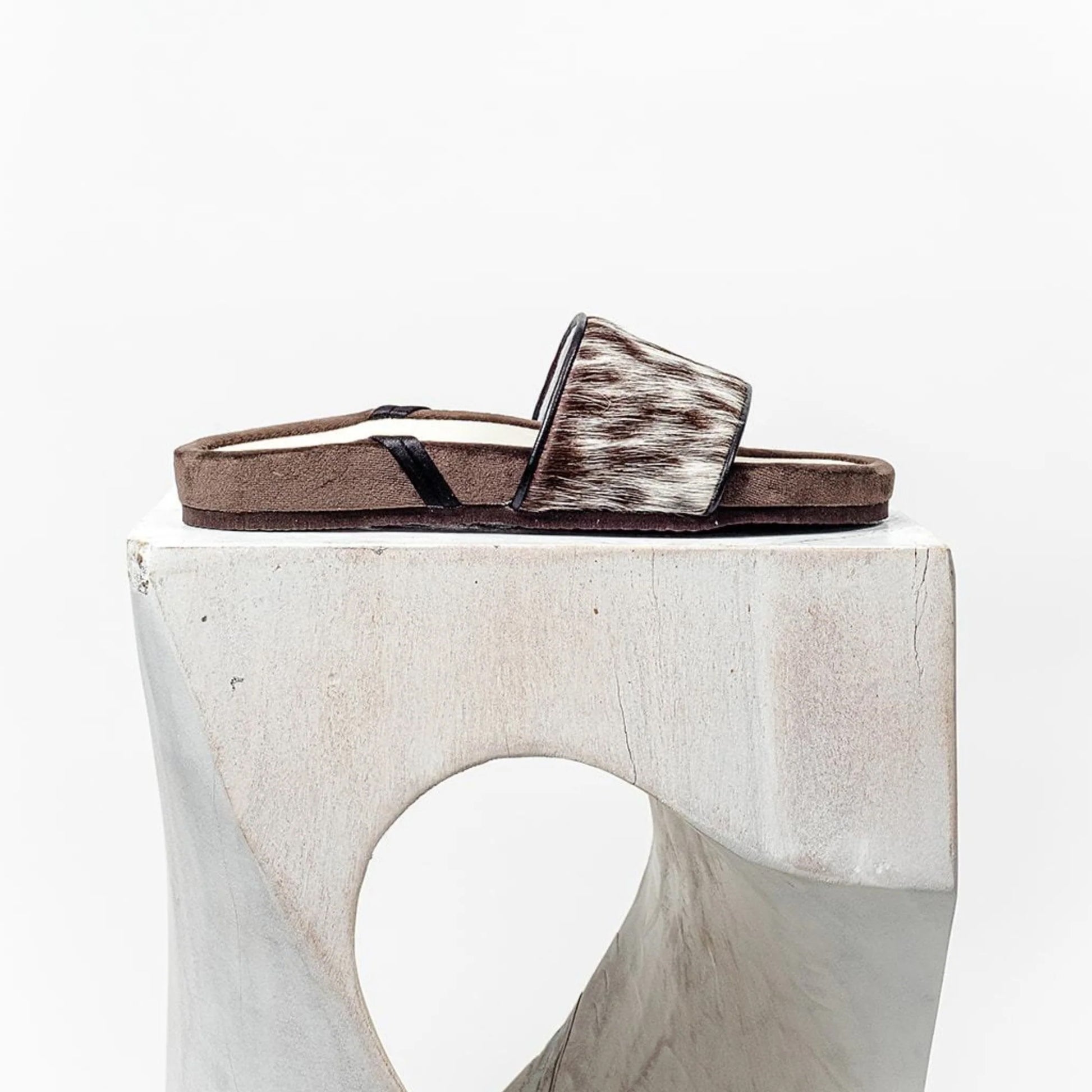 LUXURIOUS BROWN VELVET - SALT-PEPPER PRINTED COWHIDE - SATIN STRAPPED SANDALS HANDMADE IN GREECE BY KHELONI