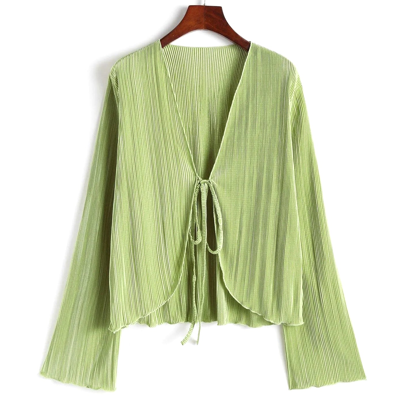 Effortless beach style in this sage green tie front blouse