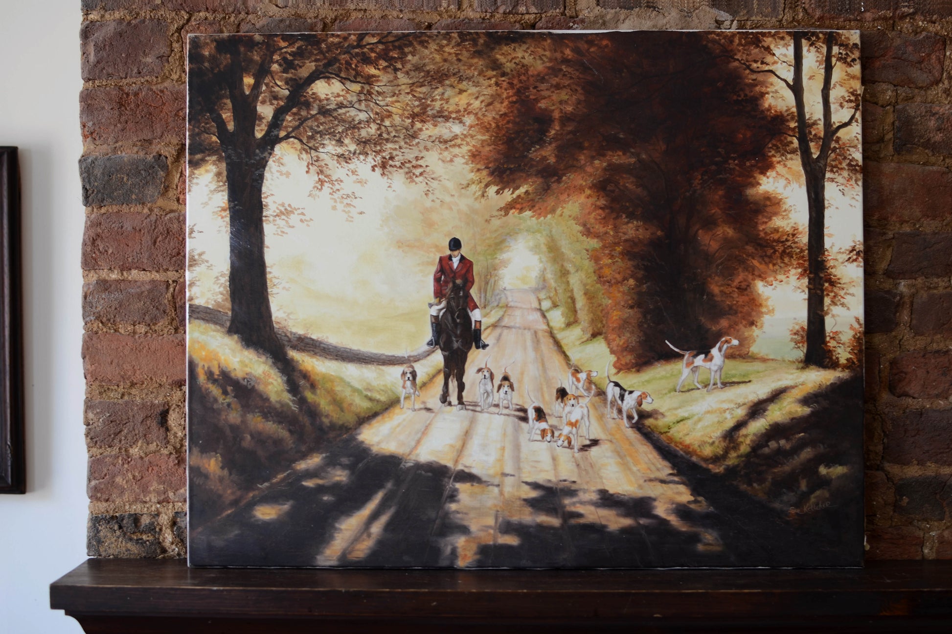 Original hunt country painting of a fox chase by Waterford Virginia artist sue kelleher