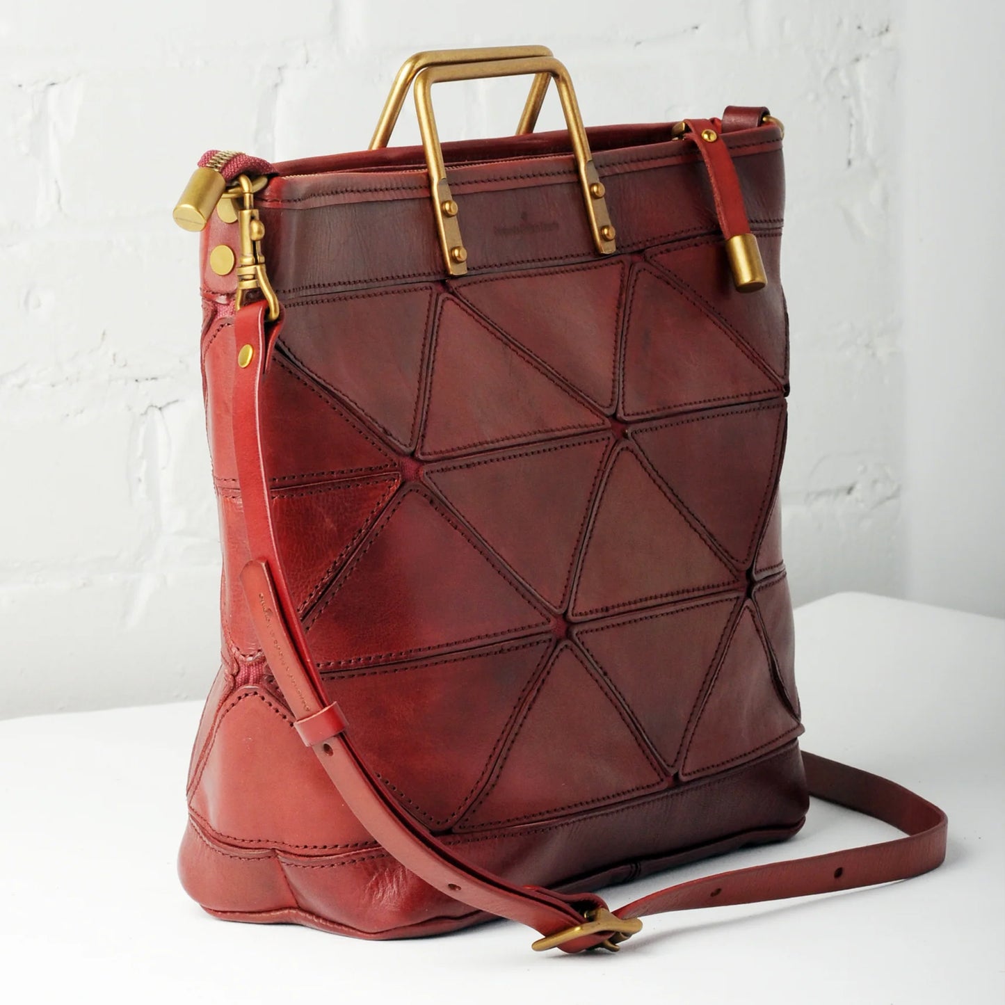 LARGE ORIGAMI STYLED GENUINE LEATHER TOTE IN BORDEAUX - HANDMADE IN CANADA BY UPPDOO