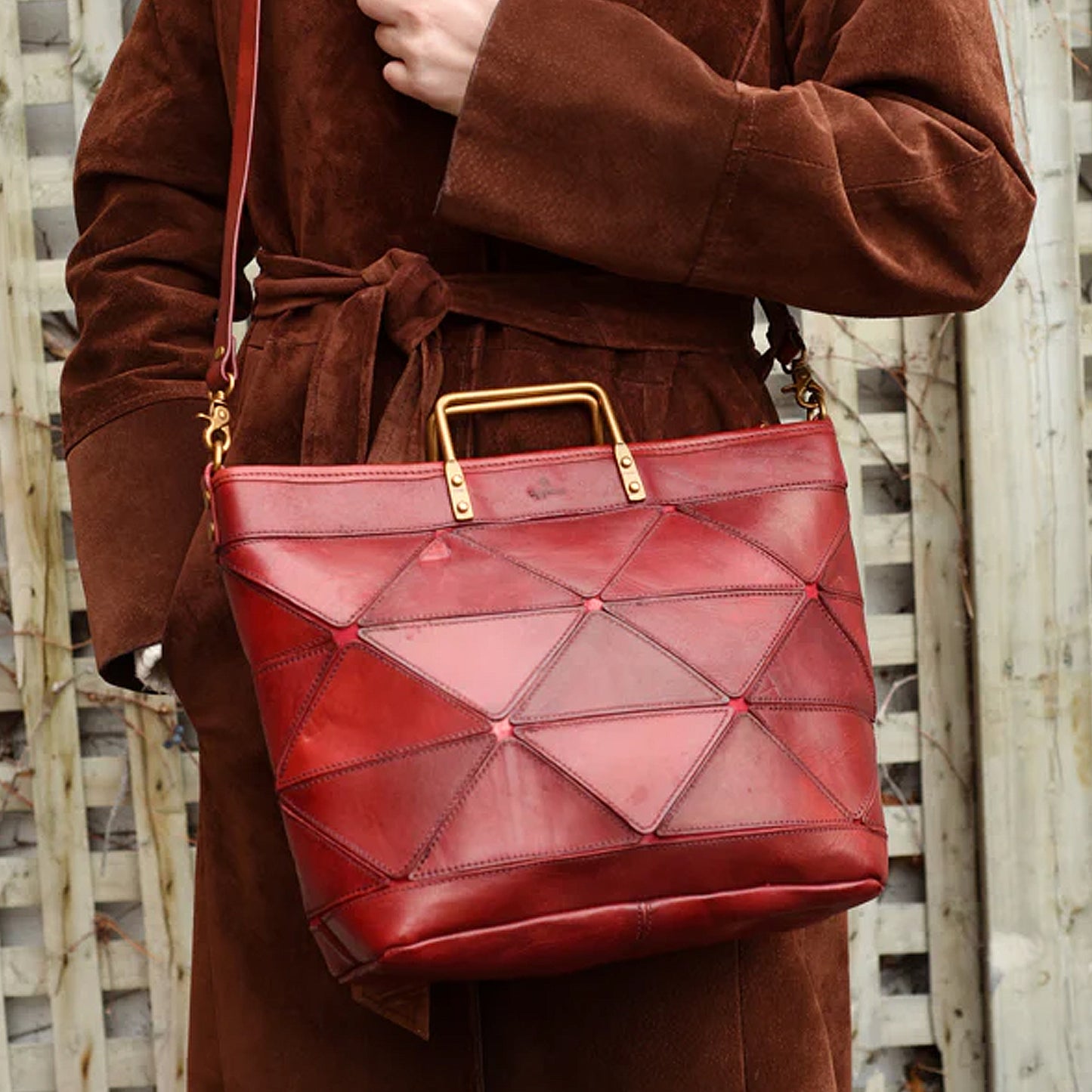 LARGE ORIGAMI STYLED GENUINE LEATHER TOTE IN BORDEAUX - HANDMADE IN CANADA BY UPPDOO