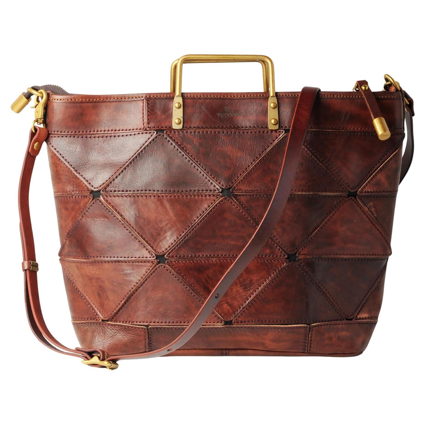 Uppdoo large origami genuine Italian leather tote in Chesnut