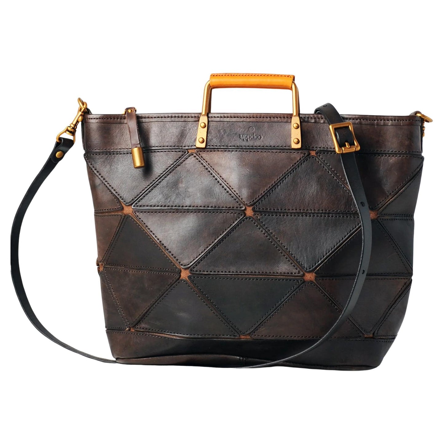 Uppdoo large origami genuine Italian leather tote in Espresso