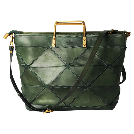 Uppdoo large origami genuine Italian leather tote in Hunter Green