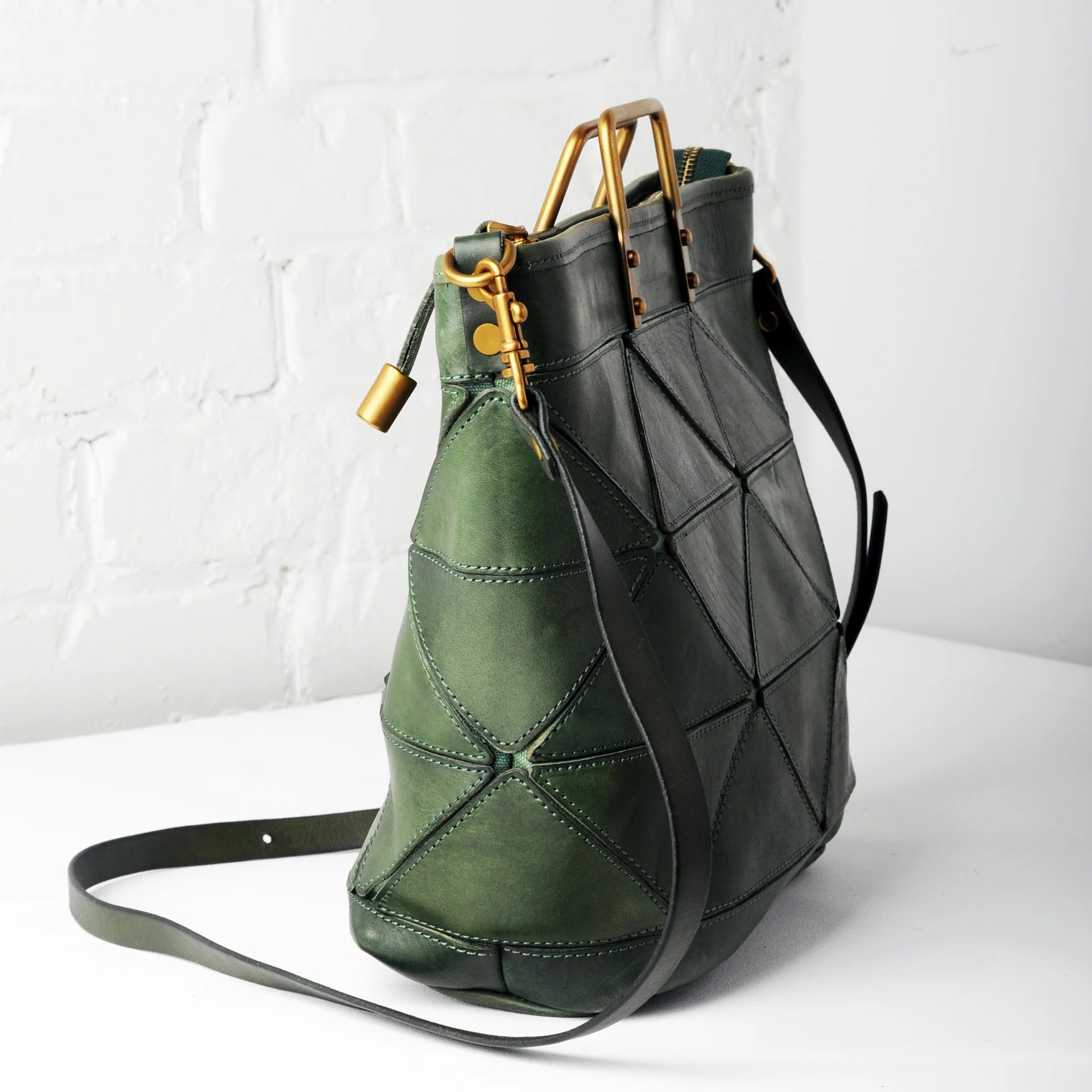 Uppdoo large origami genuine Italian leather tote in Hunter Green