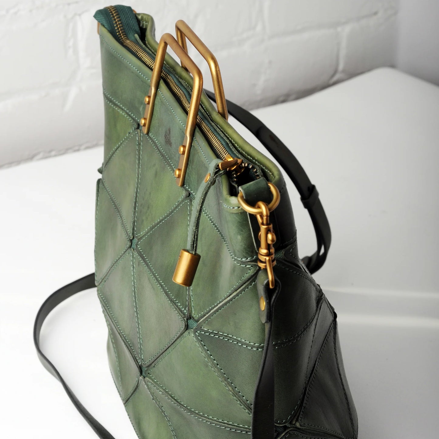 Uppdoo large origami genuine Italian leather tote in Hunter Green