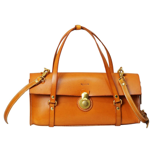 Uppdoo Vive Classic Upcycled Italian Leather satchel baguette in Apricot