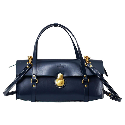 Uppdoo Vive Classic Upcycled Italian Leather satchel baguette in Midnight