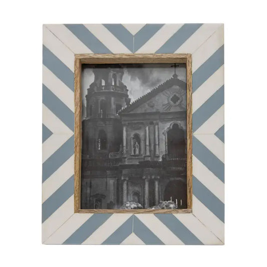 4 x 6 robin egg blue and white patterned resin picture frame found in Loudoun County luxury boutique