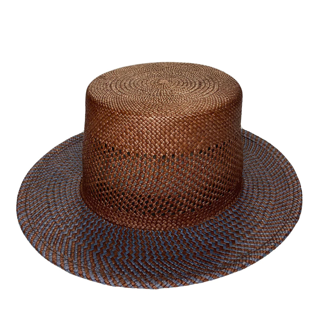 ADRIATIC HAND-WOVEN STRAW HAT IN NAVY-BROWN