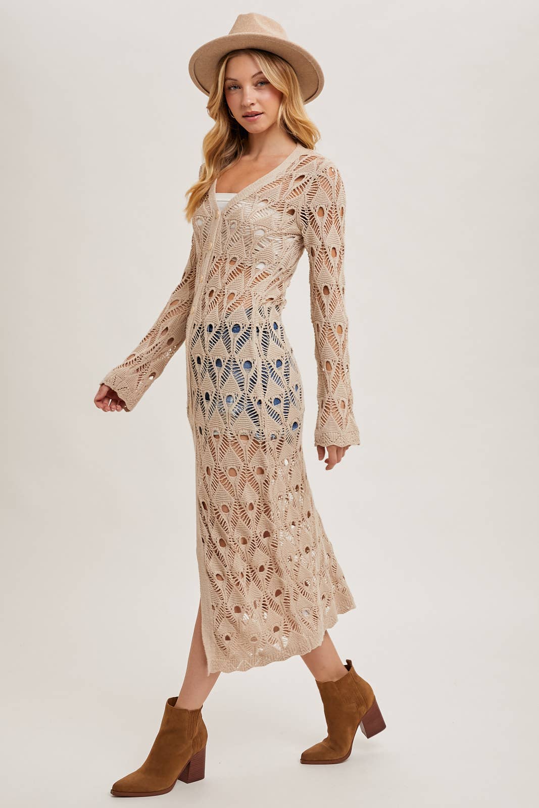 shop local in Leesburg and discover this ELEGANT BOHO BUTTON DOWN CROCHET LACE DUSTER-CARDIGAN BY BLUIVY