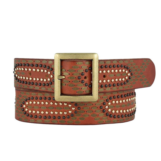 COGNAC STUDDED LEATHER BELT - DAYA STYLE BY AMSTERDAM HERITAGE