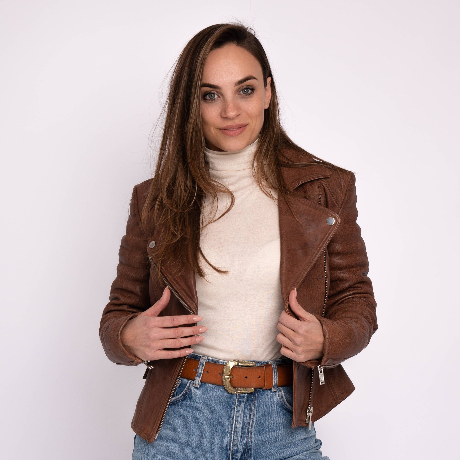 MUNROE COGNAC WOMENS LEATHER JACKET BY AMSTERDAM HERITAGE