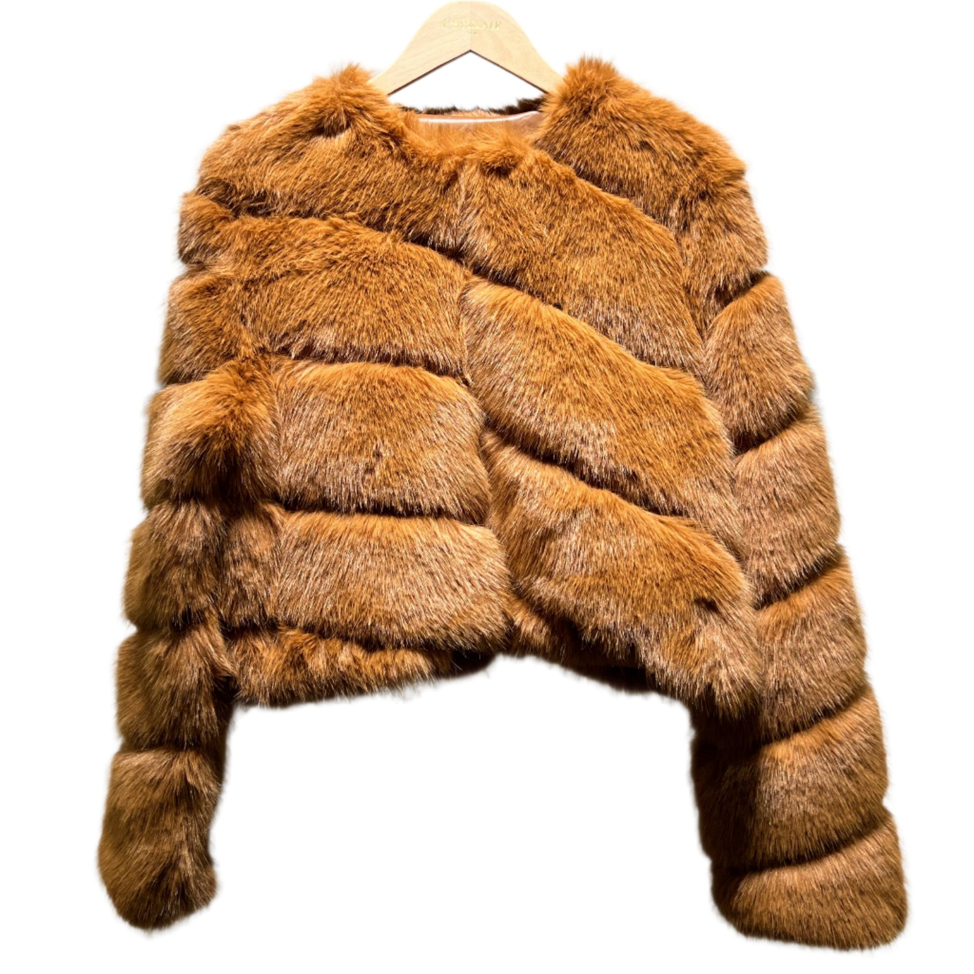 CAMEL COLORED CROPPED FAUX FUR JACKET BY CHOKLATE PARIS