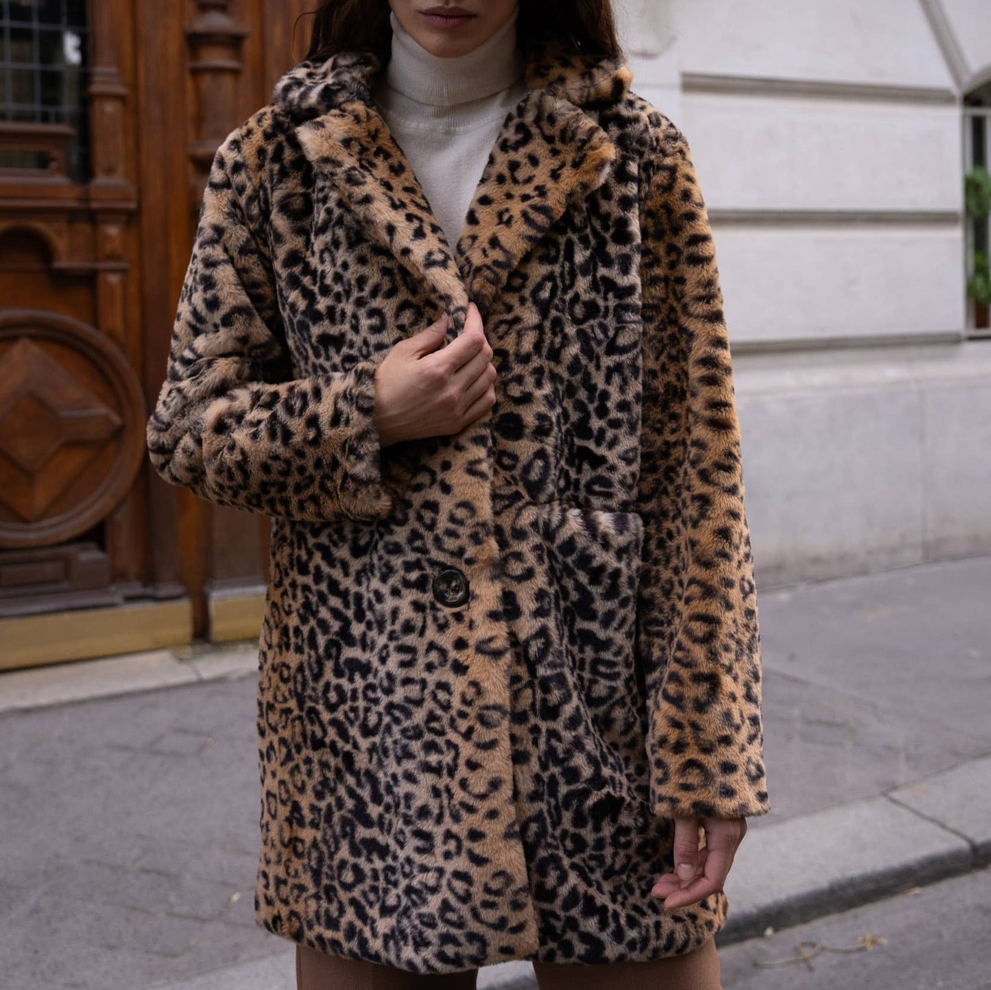 Leopard print faux fur fall or winter jacket by Choklate Paris