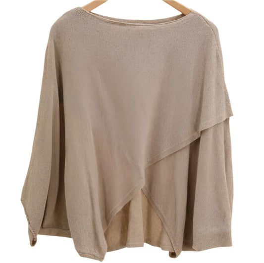 DARK BEIGE CASHMERE AND WOOL PONCHO SWEATER BY NAIS PARIS