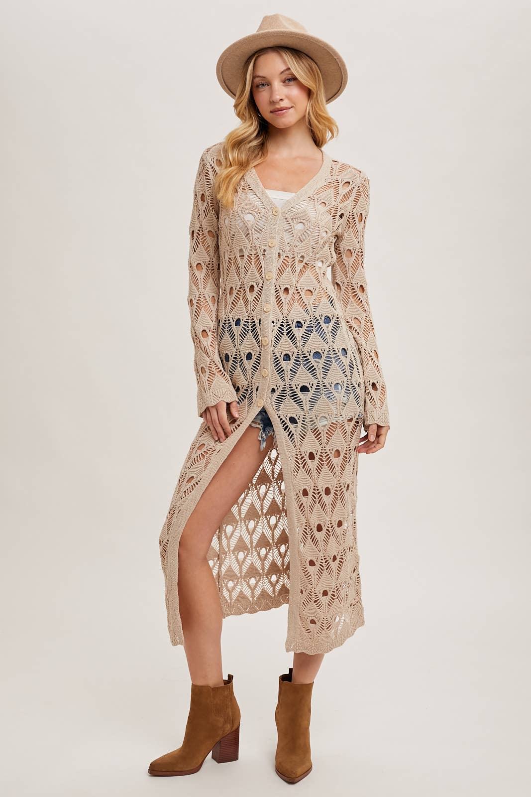 shop local in Leesburg and discover this ELEGANT BOHO BUTTON DOWN CROCHET LACE DUSTER-CARDIGAN BY BLUIVY