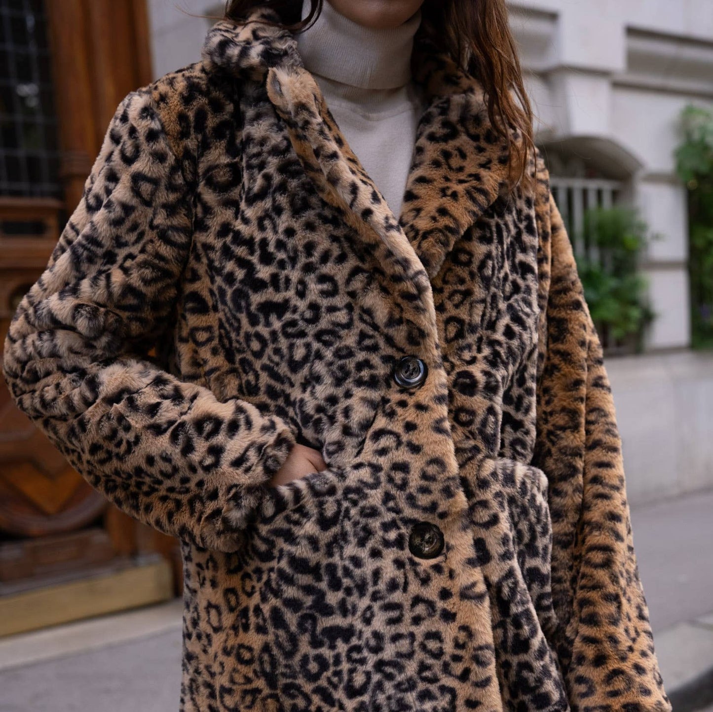 Leopard print faux fur fall or winter jacket by Choklate Paris