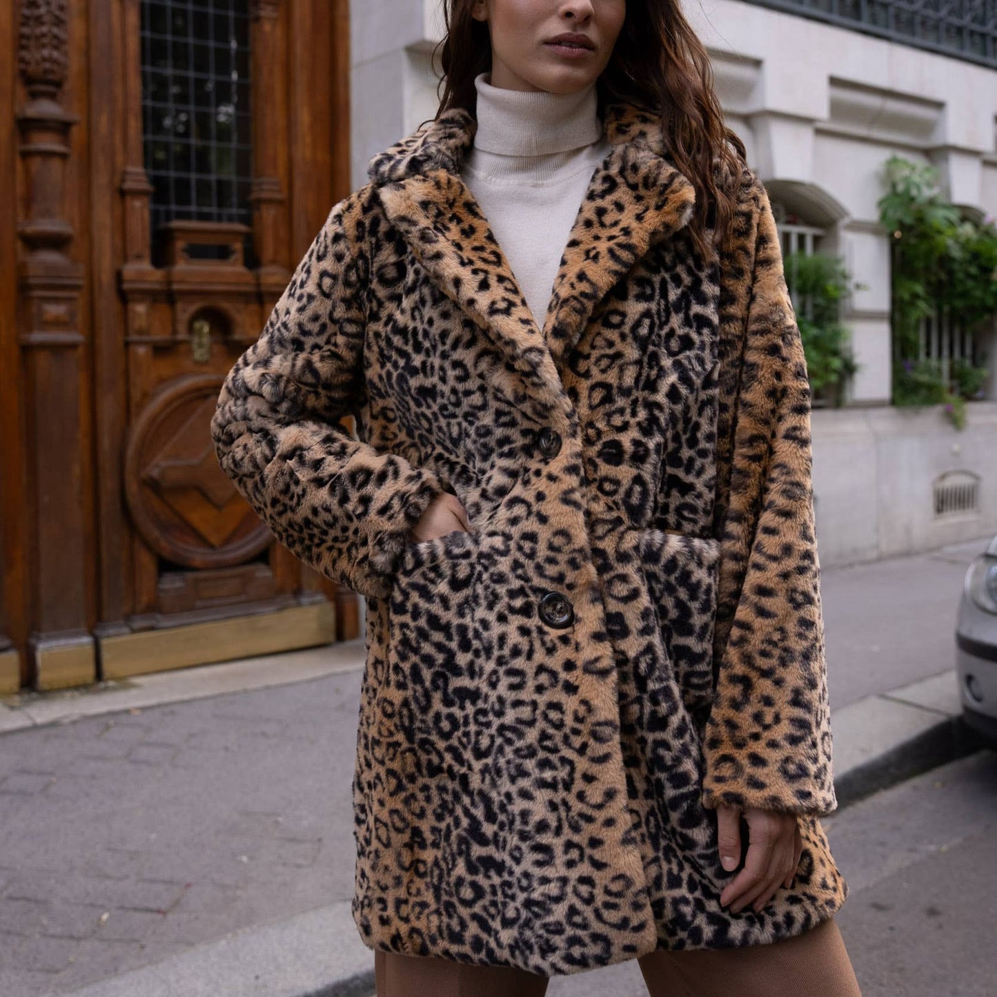 Leopard print faux fur fall or winter jacket by Choklate Paris