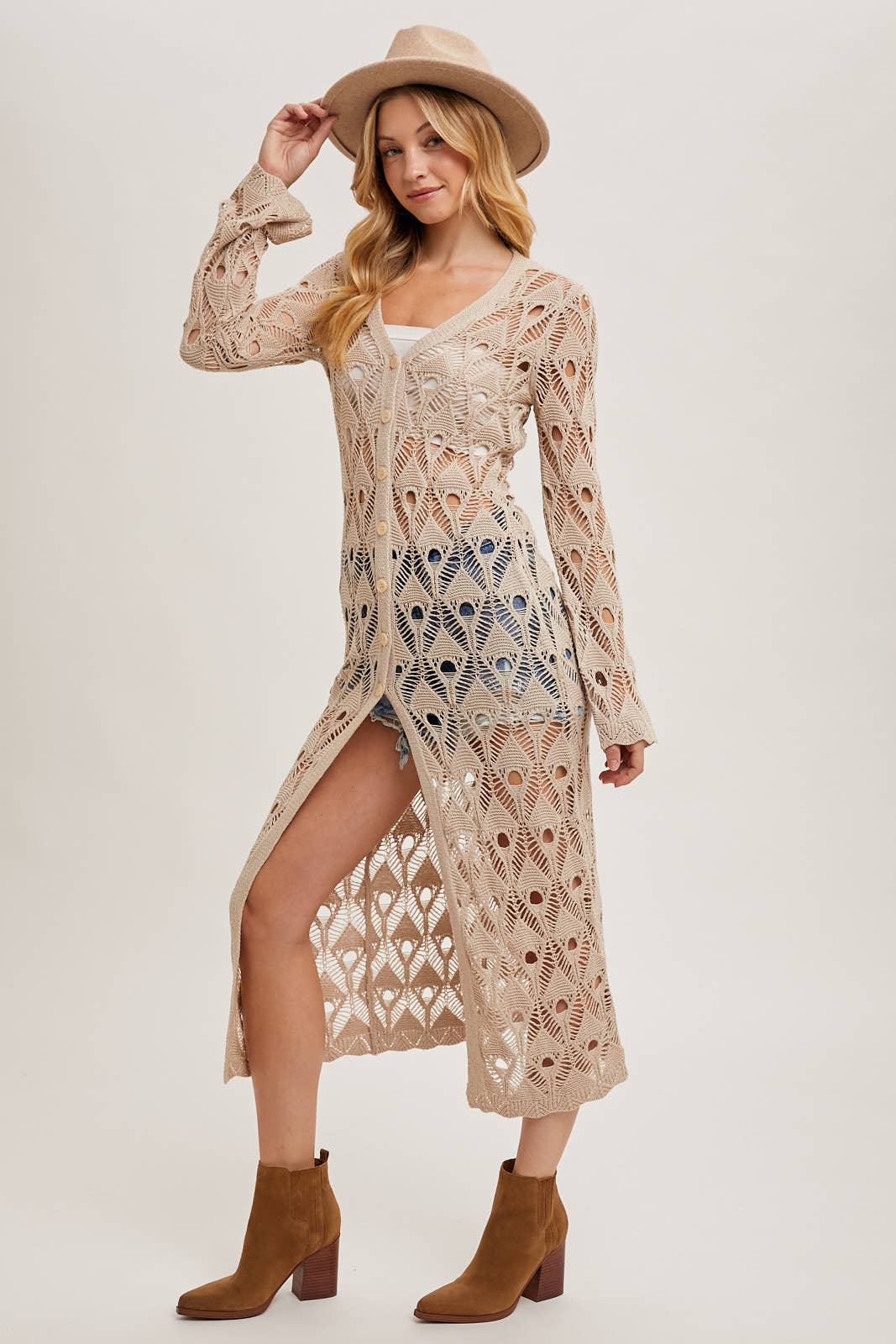 shop local in Leesburg and discover this ELEGANT BOHO BUTTON DOWN CROCHET LACE DUSTER-CARDIGAN BY BLUIVY