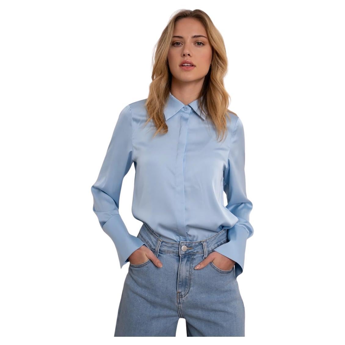 skyblue longsleeve satin shirt by Choklate Paris