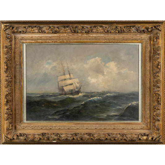 19th century vintage Dutch oil on canvas nautical marine painting