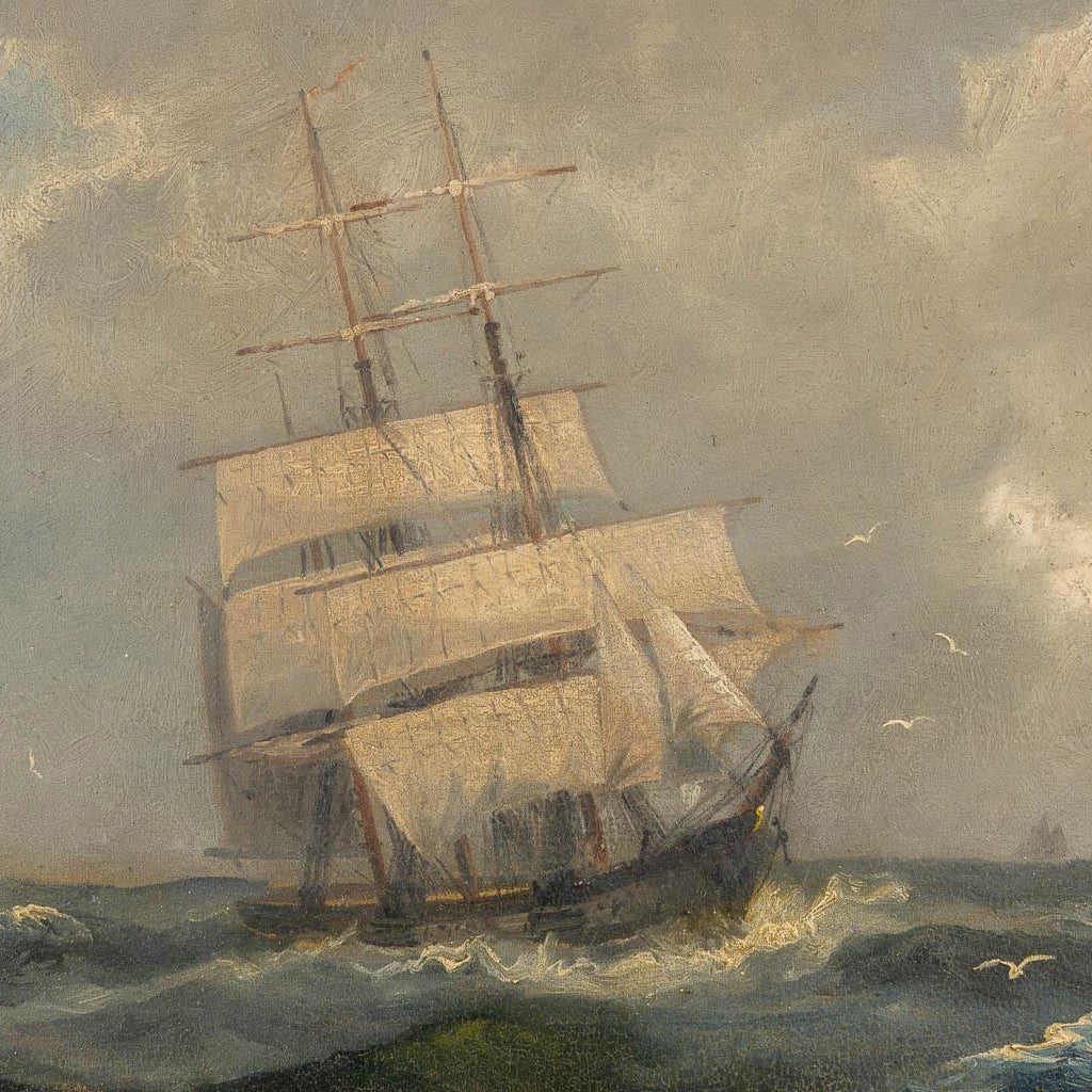 19th century vintage Dutch oil on canvas nautical marine painting